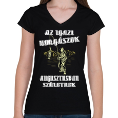 PRINTFASHION Augusztusi horgász - Női V-nyakú póló - Fekete