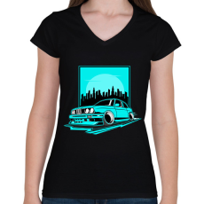 PRINTFASHION autó - Női V-nyakú póló - Fekete