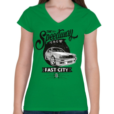 PRINTFASHION Autópálya - Női V-nyakú póló - Zöld