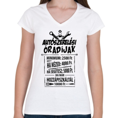 PRINTFASHION Autószerelés óradíjak - Női V-nyakú póló - Fehér