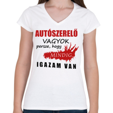 PRINTFASHION Autószerelő vagyok - Női V-nyakú póló - Fehér női póló