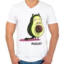 PRINTFASHION AvoCat - Férfi V-nyakú póló - Fehér férfi póló