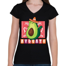PRINTFASHION Avokádó macska - Női V-nyakú póló - Fekete