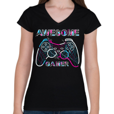 PRINTFASHION awesome  gamer - Női V-nyakú póló - Fekete női póló