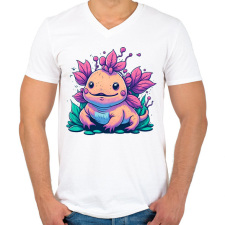 PRINTFASHION Axolotl - Férfi V-nyakú póló - Fehér férfi póló