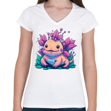 PRINTFASHION Axolotl - Női V-nyakú póló - Fehér