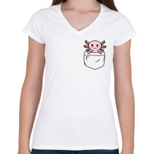 PRINTFASHION Axolotl zsebben - Női V-nyakú póló - Fehér női póló