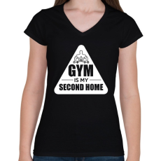 PRINTFASHION Az edzőterem a második otthonom - Női V-nyakú póló - Fekete