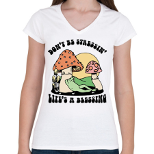 PRINTFASHION Az élet áldás - Női V-nyakú póló - Fehér női póló