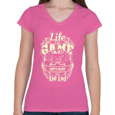 PRINTFASHION Az élet egy játék - Női V-nyakú póló - Rózsaszín női póló