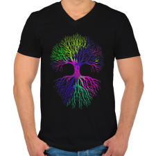PRINTFASHION Az élet fája - Férfi V-nyakú póló - Fekete férfi póló
