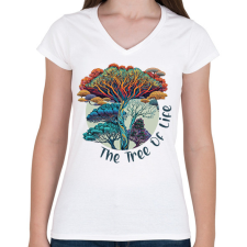 PRINTFASHION Az élet fája - Női V-nyakú póló - Fehér női póló
