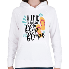 PRINTFASHION Az élet jobb flip-flop papucsban - Női kapucnis pulóver - Fehér női pulóver, kardigán