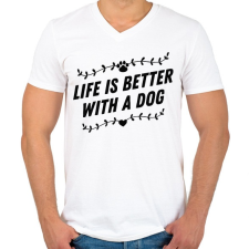 PRINTFASHION Az élet kutyával jobb - Férfi V-nyakú póló - Fehér férfi póló