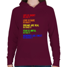 PRINTFASHION Az élet rövid, szóval éld meg - Női kapucnis pulóver - Bordó