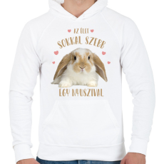 PRINTFASHION Az élet sokkal szebb egy nyuszival - Férfi kapucnis pulóver - Fehér