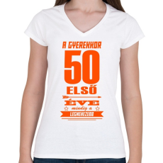 PRINTFASHION Az első 50 év! - Női V-nyakú póló - Fehér
