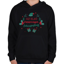PRINTFASHION AZ első Karácsonyom - Apa - Gyerek kapucnis pulóver - Fekete gyerek pulóver, kardigán