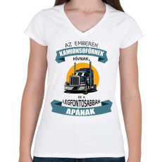 PRINTFASHION Az emberek kamionsofőrnek hívnak - Női V-nyakú póló - Fehér