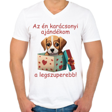 PRINTFASHION Az én ajándékom a legszuperebb - Férfi V-nyakú póló - Fehér férfi póló