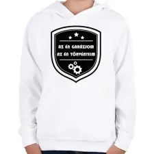 PRINTFASHION Az én garázsom, az én törvényeim - Gyerek kapucnis pulóver - Fehér gyerek pulóver, kardigán