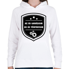 PRINTFASHION Az én garázsom, az én törvényeim - Női kapucnis pulóver - Fehér női pulóver, kardigán