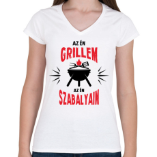 PRINTFASHION Az én grillem - Női V-nyakú póló - Fehér