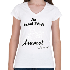 PRINTFASHION Az igazi férfi áramot szerel - Női V-nyakú póló - Fehér női póló