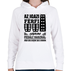 PRINTFASHION Az igazi férfi három pedált használ - Női kapucnis pulóver - Fehér