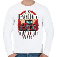 PRINTFASHION Az igazi férfi traktort vezet - Férfi pulóver - Fehér
