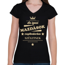 PRINTFASHION Az igazi Mazdások - Hónappal - Női V-nyakú póló - Fekete