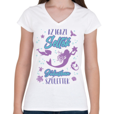 PRINTFASHION Az igazi sellő - Hónappal - Női V-nyakú póló - Fehér női póló