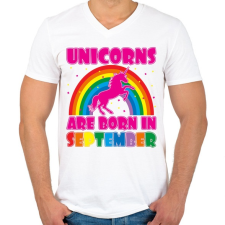 PRINTFASHION Az unikornisok szeptemberbe születtek - Férfi V-nyakú póló - Fehér férfi póló