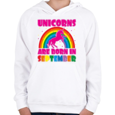 PRINTFASHION Az unikornisok szeptemberbe születtek - Gyerek kapucnis pulóver - Fehér