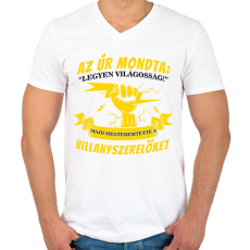 PRINTFASHION Az úr megteremtette a villanyszerelőket fehér - Férfi V-nyakú póló - Fehér