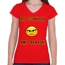 PRINTFASHION AZT CSINÁLOK AMIT AKAROK - Női V-nyakú póló - Piros női póló