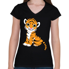 PRINTFASHION Baby Tiger - Női V-nyakú póló - Fekete