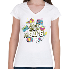 PRINTFASHION Back to the 90's - Női V-nyakú póló - Fehér