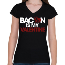 PRINTFASHION Bacon is my Love - Női V-nyakú póló - Fekete női póló