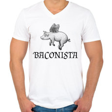 PRINTFASHION Baconista - Férfi V-nyakú póló - Fehér