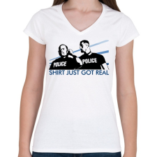 PRINTFASHION Bad boys Police - Női V-nyakú póló - Fehér női póló