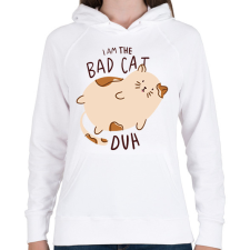 PRINTFASHION Bad Cat - Női kapucnis pulóver - Fehér női pulóver, kardigán