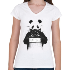 PRINTFASHION Bad panda - Női V-nyakú póló - Fehér női póló