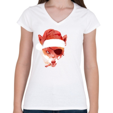 PRINTFASHION Bad santa - Női V-nyakú póló - Fehér női póló