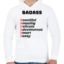 PRINTFASHION BADASS - Beautiful Amazing Delicate Adventurous Smart Sassy - Férfi kapucnis pulóver - Fehér férfi pulóver, kardigán