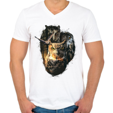 PRINTFASHION Baglyok - Férfi V-nyakú póló - Fehér férfi póló