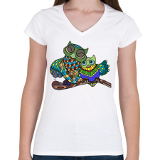 PRINTFASHION Baglyok - Női V-nyakú póló - Fehér női póló