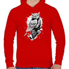 PRINTFASHION Bagoly - Férfi kapucnis pulóver - Piros férfi pulóver, kardigán