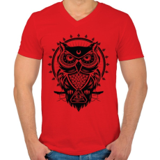 PRINTFASHION Bagoly - Férfi V-nyakú póló - Piros