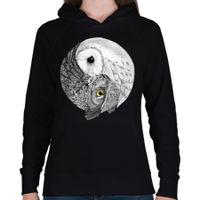 PRINTFASHION Bagoly jin jang - Női kapucnis pulóver - Fekete női pulóver, kardigán